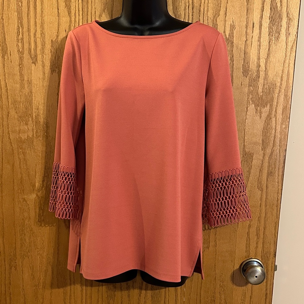 Ann Taylor Factory Terracotta Blouse with Lace Sleeves